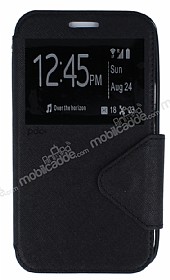 Eiroo Clasps Samsung Galaxy Grand 2 Standl Pencereli Siyah Deri Klf