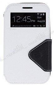 Eiroo Clasps Samsung i8550 Galaxy Win Standl Pencereli Beyaz Deri Klf