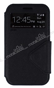 Eiroo Clasps Samsung i8550 Galaxy Win Standl Pencereli Siyah Deri Klf