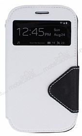 Eiroo Clasps Samsung Galaxy Grand Standl Pencereli Beyaz Deri Klf