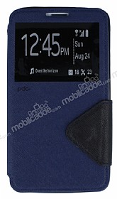 Eiroo Clasps Samsung N7500 Galaxy Note 3 Neo Standl Pencereli Lacivert Deri Klf