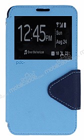 Eiroo Clasps Samsung N7500 Galaxy Note 3 Neo Standl Pencereli Mavi Deri Klf