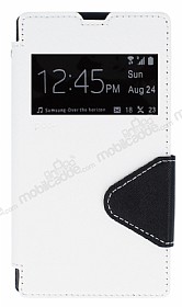 Eiroo Clasps Sony Xperia Z1 Standl Pencereli Beyaz Deri Klf