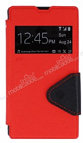 Eiroo Clasps Sony Xperia Z1 Standl Pencereli Krmz Deri Klf