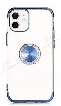Eiroo Clear Ring iPhone 12 / iPhone 12 Pro 6.1 in Kenarl Lacivert Silikon Klf
