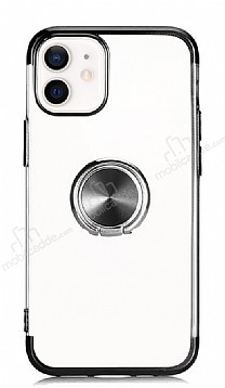 Eiroo Clear Ring iPhone 12 / iPhone 12 Pro 6.1 in Kenarl Siyah Silikon Klf