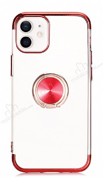Eiroo Clear Ring iPhone 12 Mini 5.4 in Kenarl Krmz Silikon Klf