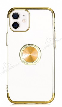 Eiroo Clear Ring iPhone 12 Mini 5.4 in Kenarl Gold Silikon Klf