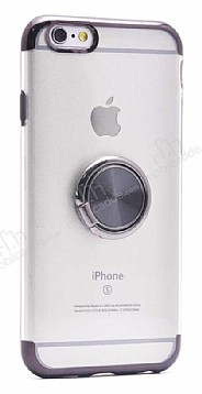 Eiroo Clear Ring iPhone 6 / 6S Siyah Kenarl Silikon Klf