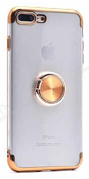 Eiroo Clear Ring iPhone 7 Plus / 8 Plus Gold Kenarl Silikon Klf