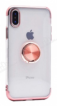 Eiroo Clear Ring iPhone X / XS Rose Gold Kenarl Silikon Klf