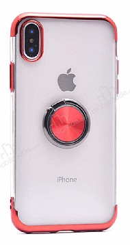 Eiroo Clear Ring iPhone X / XS Krmz Kenarl Silikon Klf