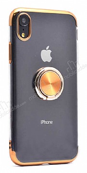 Eiroo Clear Ring iPhone XR Gold Kenarl Silikon Klf