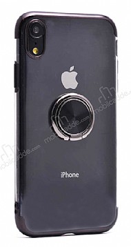 Eiroo Clear Ring iPhone XR Siyah Kenarl Silikon Klf