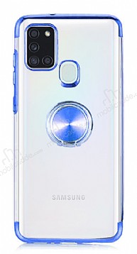 Eiroo Clear Ring Samsung Galaxy A21S Lacivert Kenarl Silikon Klf