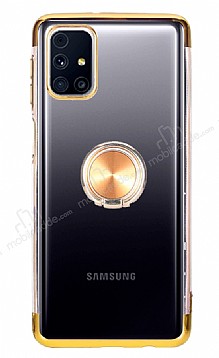 Eiroo Clear Ring Samsung Galaxy M31s Gold Kenarl Silikon Klf