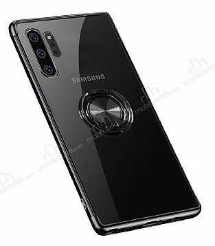 Eiroo Clear Ring Samsung Galaxy Note 10 Siyah Kenarl Silikon Klf
