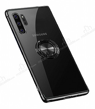 Eiroo Clear Ring Samsung Galaxy Note 10 Plus Siyah Kenarl Silikon Klf
