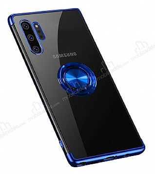 Eiroo Clear Ring Samsung Galaxy Note 10 Plus Lacivert Kenarl Silikon Klf