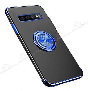 Eiroo Clear Ring Samsung Galaxy S10 Lacivert Kenarl Silikon Klf