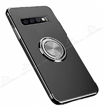 Eiroo Clear Ring Samsung Galaxy S10 Siyah Kenarl Silikon Klf