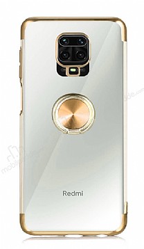 Eiroo Clear Ring Xiaomi Redmi Note 9 Pro Gold Kenarl Silikon Klf