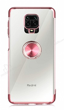 Eiroo Clear Ring Xiaomi Redmi Note 9 Pro Rose Gold Kenarl Silikon Klf