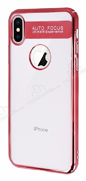 Eiroo Clear Thin iPhone X / XS Krmz Kenarl Rubber Klf