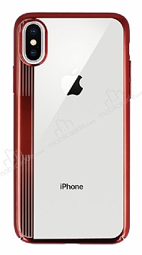 Eiroo Clear Thin iPhone X / XS Krmz Kenarl effaf Rubber Klf
