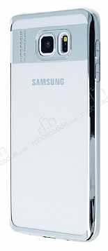 Eiroo Clear Thin Samsung Galaxy Note 5 Silver Kenarl effaf Silikon Klf