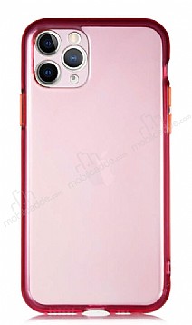 Eiroo Color Button iPhone 11 Pro Max Pembe Silikon Klf