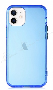 Eiroo Color Button iPhone 12 / iPhone 12 Pro 6.1 in Mavi Silikon Klf