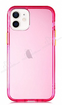 Eiroo Color Button iPhone 12 / iPhone 12 Pro 6.1 in Pembe Silikon Klf