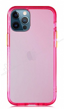 Eiroo Color Button iPhone 12 Pro Max 6.7 in Pembe Silikon Klf