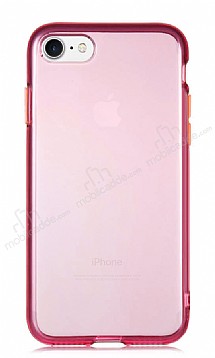 Eiroo Color Button iPhone 7 / 8 Pembe Silikon Klf