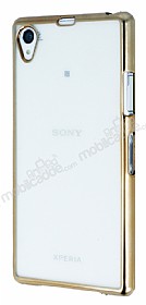 Sony Xperia Z1 Gold Kenarl effaf Silikon Klf