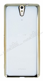 Sony Xperia C5 Ultra Gold Kenarl effaf Silikon Klf