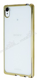 Sony Xperia Z3 Plus Gold Kenarl effaf Silikon Klf