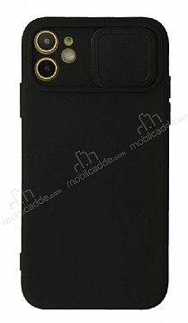 Eiroo Color Lens iPhone 12 Mini 5.4 in Kamera Korumal Siyah Silikon Klf