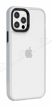 Eiroo Contrast iPhone 12 Pro Max 6.7 in Beyaz Silikon Klf