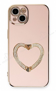 Eiroo Crystal Serisi iPhone 13 Mini Kalpli Gold Tal Tutuculu Pembe Silikon Klf