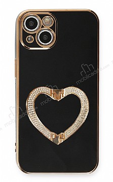 Eiroo Crystal Serisi iPhone 13 Mini Kalpli Gold Tal Tutuculu Siyah Silikon Klf