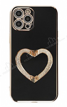 Eiroo Crystal Serisi iPhone 13 Pro Kalpli Gold Tal Tutuculu Siyah Silikon Klf
