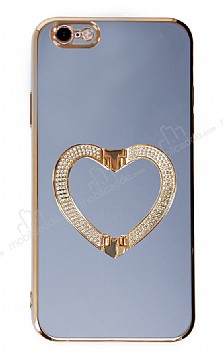 Eiroo Crystal Serisi iPhone 6 / 6S Kalpli Gold Tal Tutuculu Mavi Silikon Klf
