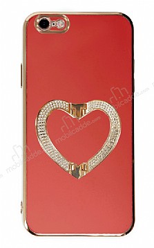 Eiroo Crystal Serisi iPhone 6 / 6S Kalpli Gold Tal Tutuculu Krmz Silikon Klf