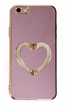 Eiroo Crystal Serisi iPhone 6 / 6S Kalpli Gold Tal Tutuculu Mor Silikon Klf