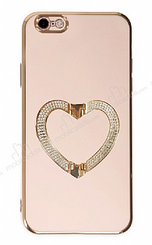 Eiroo Crystal Serisi iPhone 6 / 6S Kalpli Gold Tal Tutuculu Pembe Silikon Klf