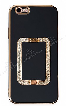 Eiroo Crystal Serisi iPhone 6 / 6S Kare Gold Tal Tutuculu Siyah Silikon Klf