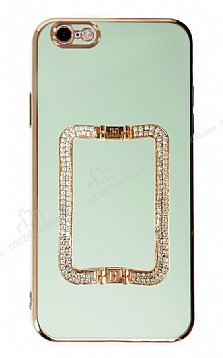 Eiroo Crystal Serisi iPhone 6 / 6S Kare Gold Tal Tutuculu Yeil Silikon Klf