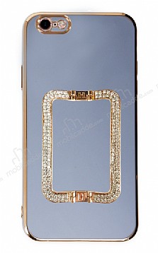 Eiroo Crystal Serisi iPhone 6 / 6S Kare Gold Tal Tutuculu Mavi Silikon Klf